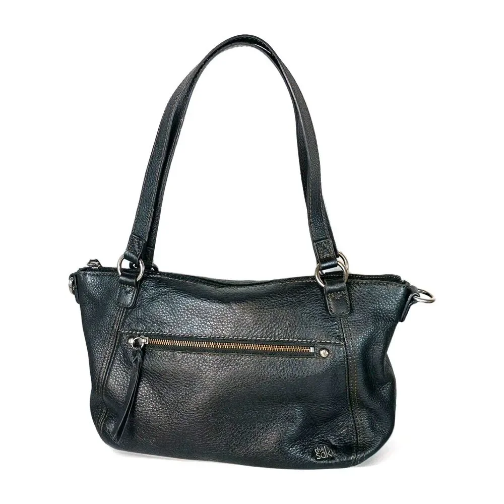 The Sak Black Pebbled Leather Purse Double Handle Tote Shoulder Bag SOFT